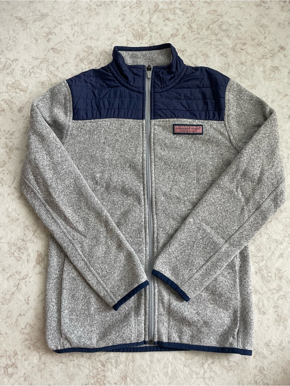 Vineyard Vines Gray & Navy Quilted-Yoke Full-Zip Jacket - Kids